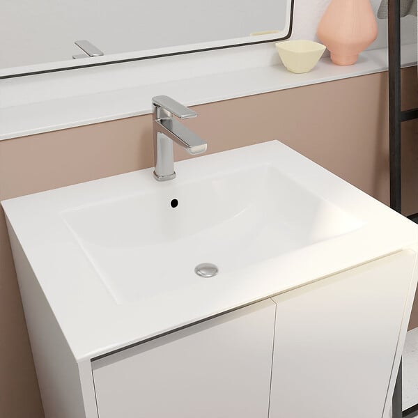 AURLANE - Pack Meuble Salle de Bains 60cm Laqué Blanc 2 portes avec Vasque Céramique Blanche - XENOS - large