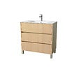 AURLANE - Pack Meuble Salle de Bains 80 cm Chêne Clair, 3 tiroirs avec Vasque Céramique - XENOS - vignette