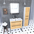AURLANE - Meuble Salle de Bains 80 cm, Vasque Blanche, Miroir Led et Colonne - Blanc et Chêne - STRUCTURA - vignette