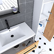 AURLANE - Meuble Salle de Bains 80 cm, Vasque Blanche, Miroir Led et Colonne - Blanc et Chêne - STRUCTURA - vignette