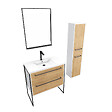AURLANE - Meuble Salle de Bains 80 cm, Vasque Blanche, Miroir Led et Colonne - Blanc et Chêne - STRUCTURA - vignette