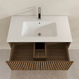 AURLANE - Meuble Salle de Bains 80cm 2 Tiroirs Décor Chêne et Noir Cranté - Vasque Blanche Mate - YUKI - vignette