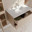 AURLANE - Meuble et colonne de Salle de Bains LEON 80cm Marron Glacé - Façades Ondulées - Vasque Blanche Mate - vignette
