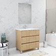 AURLANE - Pack Meuble Salle de Bains 80cm Chêne Clair 3 Tiroirs, Vasque, Miroir 60x80 et réglette Led - XENOS - vignette