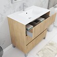 AURLANE - Pack Meuble Salle de Bains 80cm Chêne Clair 3 Tiroirs, Vasque, Miroir 60x80 et réglette Led - XENOS - vignette