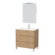 AURLANE - Pack Meuble Salle de Bains 80cm Chêne Clair 3 Tiroirs, Vasque, Miroir 60x80 et réglette Led - XENOS - vignette