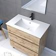 AURLANE - Pack Meuble SDB 80cm sur pieds 3 tiroirs Chene_Vasque blanche + Miroir Led - TIMBER 80_Pack47 - vignette