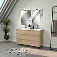 AURLANE - Meuble Salle de Bains 120cm 6 Tiroirs Chêne Naturel + Vasque Blanche + Miroirs avec appliques Led - vignette
