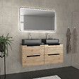 AURLANE - Meuble salle de bains 120cm Chêne et noir, Vasques rectangulaires et Miroir Black Led 120x70 - OMEGA - vignette