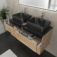 AURLANE - Meuble salle de bains 120cm Chêne et noir, Vasques rectangulaires et Miroir Black Led 120x70 - OMEGA - vignette