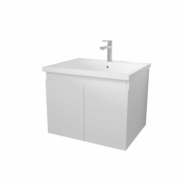 AURLANE - Meuble de salle de bains 60cm a Suspendre Blanc - 2 Portes - Vasque Blanche - ELEMENTARY - large