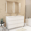 AURLANE - Meuble Salle de Bains 120 cm Laqué Blanc 6 Tiroirs, Vasque, Miroirs 60x80 à Leds intégrées - XENOS - vignette