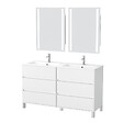 AURLANE - Meuble Salle de Bains 120 cm Laqué Blanc 6 Tiroirs, Vasque, Miroirs 60x80 à Leds intégrées - XENOS - vignette
