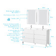 AURLANE - Meuble Salle de Bains 120 cm Laqué Blanc 6 Tiroirs, Vasque, Miroirs 60x80 à Leds intégrées - XENOS - vignette