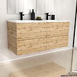 AURLANE - Meuble de salle de bains 120cm 4 Tiroirs_Chêne Naturel + Vasque céramique blanche - TIMBER 120 - vignette