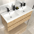 AURLANE - Meuble de salle de bains 120cm 4 Tiroirs_Chêne Naturel + Vasque céramique blanche - TIMBER 120 - vignette