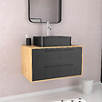 AURLANE - Meuble de Salle de Bains 80 cm avec Vasque Rectangulaire - Finition Chêne naturel et Noir Mat - UBY - vignette