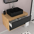 AURLANE - Meuble de Salle de Bains 80 cm avec Vasque Rectangulaire - Finition Chêne naturel et Noir Mat - UBY - vignette