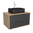 AURLANE - Meuble de Salle de Bains 80 cm avec Vasque Rectangulaire - Finition Chêne naturel et Noir Mat - UBY - vignette