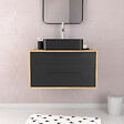 AURLANE - Meuble de Salle de Bains 80 cm avec Vasque Rectangulaire - Finition Chêne naturel et Noir Mat - UBY - vignette