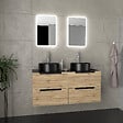 AURLANE - Meuble salle de bains 120cm Chene et noir, Vasques rondes Diam 41cm et Miroirs Led 40x60 - OMEGA - vignette