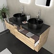 AURLANE - Meuble salle de bains 120cm Chene et noir, Vasques rondes Diam 41cm et Miroirs Led 40x60 - OMEGA - vignette