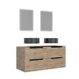 AURLANE - Meuble salle de bains 120cm Chene et noir, Vasques rondes Diam 41cm et Miroirs Led 40x60 - OMEGA - vignette