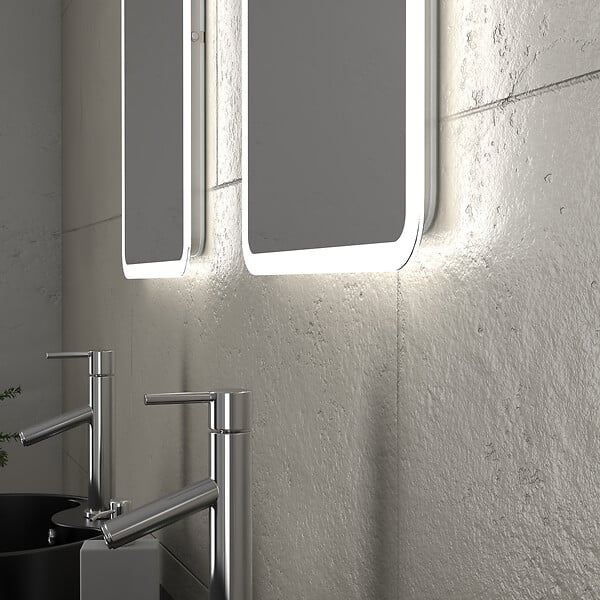 AURLANE - Meuble salle de bains 120cm Chene et noir, Vasques rondes Diam 41cm et Miroirs Led 40x60 - OMEGA - large