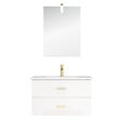 AURLANE - Meuble Salle de Bains 80cm Laqué Blanc et Or Doré à Tiroirs avec Vasque - Miroir & Applique Led - vignette