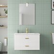 AURLANE - Meuble Salle de Bains 80cm Laqué Blanc et Or Doré à Tiroirs avec Vasque - Miroir & Applique Led - vignette