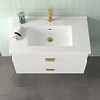 AURLANE - Meuble Salle de Bains 80cm Laqué Blanc et Or Doré à Tiroirs avec Vasque - Miroir & Applique Led - vignette