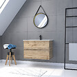 AURLANE - Pack Meuble SDB 80cm suspendu 2 tiroirs Chene_Vasque blanche + Miroir Barber - TIMBER 80 - Pack38 - vignette