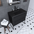 AURLANE - Meuble de salle de bain 80x50cm - 2 tiroirs - vasque résine noire effet pierre - STRUCTURA F051 - vignette