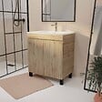 AURLANE - Meuble de salle de bains 70 cm TIMBER - Décor Chêne Naturel à portes avec Vasque céramique blanche - vignette