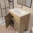 AURLANE - Meuble de salle de bains 70 cm TIMBER - Décor Chêne Naturel à portes avec Vasque céramique blanche - vignette