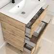 AURLANE - Meuble de salle de bains 60cm 3 Tiroirs_Chêne Naturel + Vasque céramique blanche - TIMBER 60 - vignette