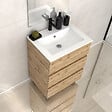 AURLANE - Meuble de salle de bains 60cm 3 Tiroirs_Chêne Naturel + Vasque céramique blanche - TIMBER 60 - vignette
