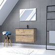 AURLANE - Meuble salle de bain 80x54 - Finition chene naturel + vasque noire + miroir Led - TIMBER 80 - Pack12 - vignette