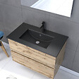 AURLANE - Meuble salle de bain 80x54 - Finition chene naturel + vasque noire + miroir Led - TIMBER 80 - Pack12 - vignette