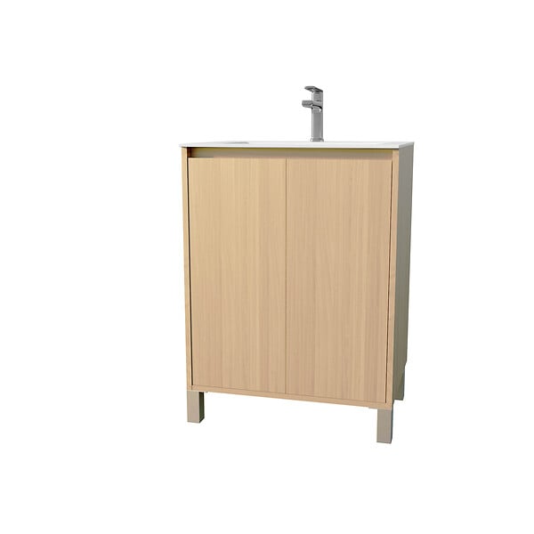 AURLANE - Pack Meuble Salle de Bains 60 cm Chêne Clair, 2 portes avec Vasque Céramique - XENOS - large