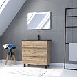 AURLANE - Meuble salle de bains 80cm décor chene naturel 3 tiroirs - Vasque noire et Miroir Led - TIMBER - vignette