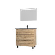 AURLANE - Meuble salle de bains 80cm décor chene naturel 3 tiroirs - Vasque noire et Miroir Led - TIMBER - vignette