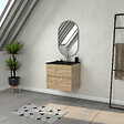 AURLANE - Meuble Salle de Bains 60cm 2 Tiroirs Chêne Naturel + Vasque Noire et Miroir Ovale - vignette