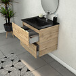 AURLANE - Meuble Salle de Bains 60cm 2 Tiroirs Chêne Naturel + Vasque Noire et Miroir Ovale - vignette