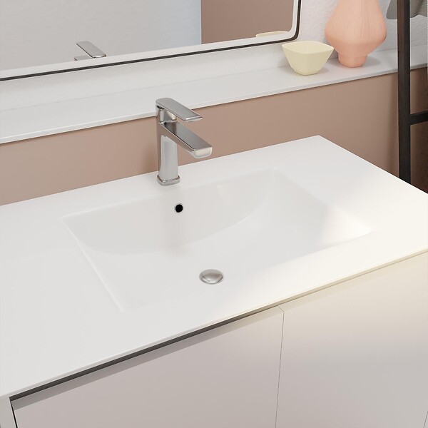 AURLANE - Pack Meuble Salle de Bains 80cm Laqué Blanc 2 Portes avec Vasque Céramique Blanche - XENOS - large