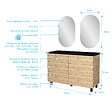 AURLANE - Meuble Salle de Bains 120cm 6 Tiroirs Chêne Naturel + Vasque Noire et Miroirs Ovales - vignette