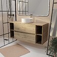 AURLANE - Meuble de salle de bains 120 cm TIMBER - Décor Chêne, 2 tiroirs, Vasque blanche à poser - vignette