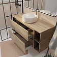 AURLANE - Meuble de salle de bains 120 cm TIMBER - Décor Chêne, 2 tiroirs, Vasque blanche à poser - vignette