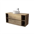 AURLANE - Meuble de salle de bains 120 cm TIMBER - Décor Chêne, 2 tiroirs, Vasque blanche à poser - vignette