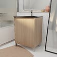 AURLANE - Meuble de salle de bains 60 cm 2 Portes Chêne Clair + Vasque Céramique Noire - XENOS - vignette